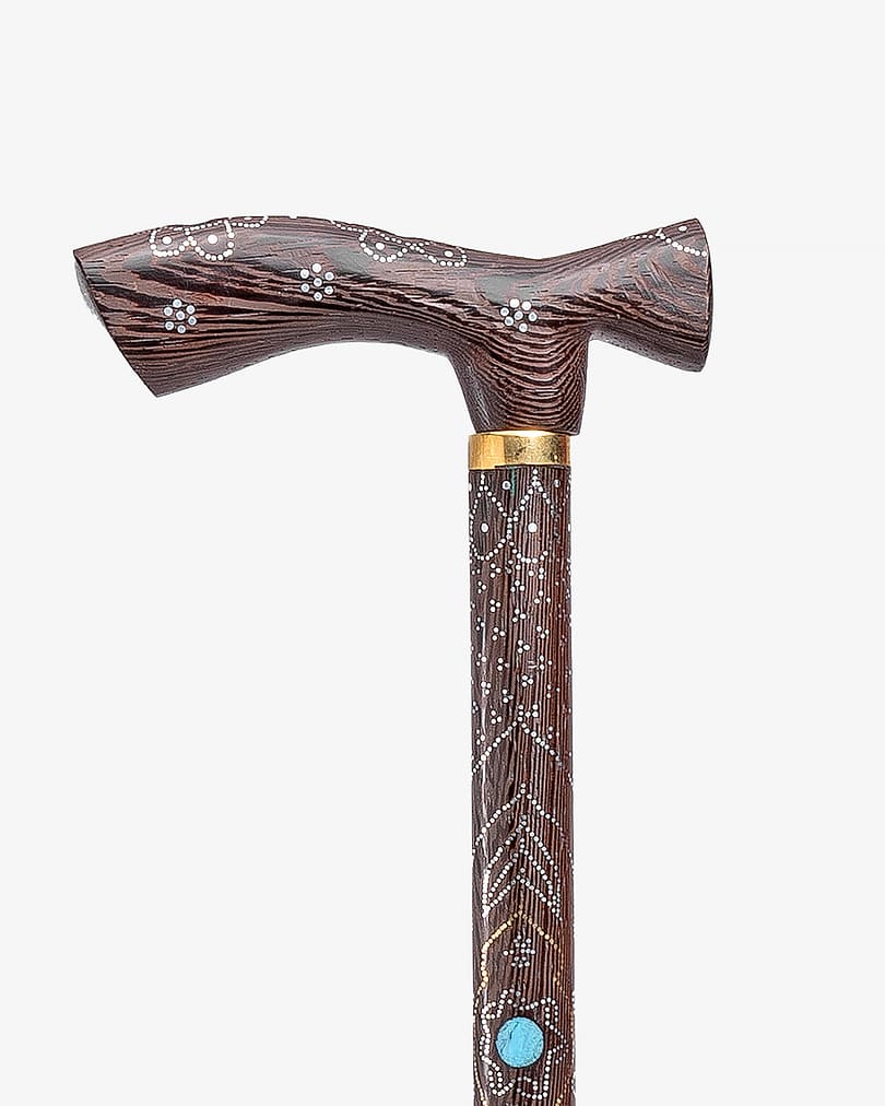 عصا عكاز خشب فينجي مزخرف فيروز