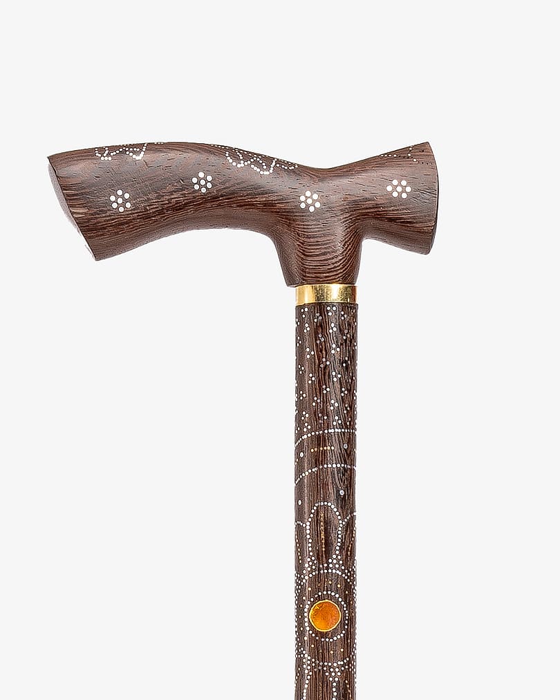 عصا عكاز خشب فينجي مزين شبيه الكهرمان الفاخر