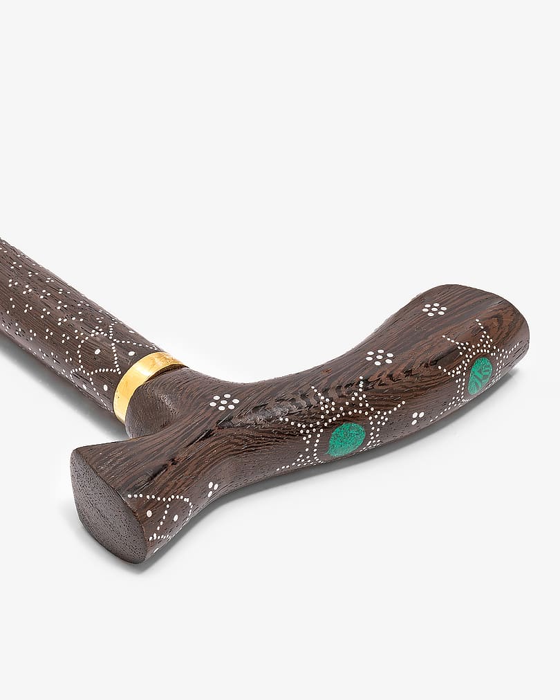 عصا عكاز خشب فينجي مزين بملاكيت أنيق