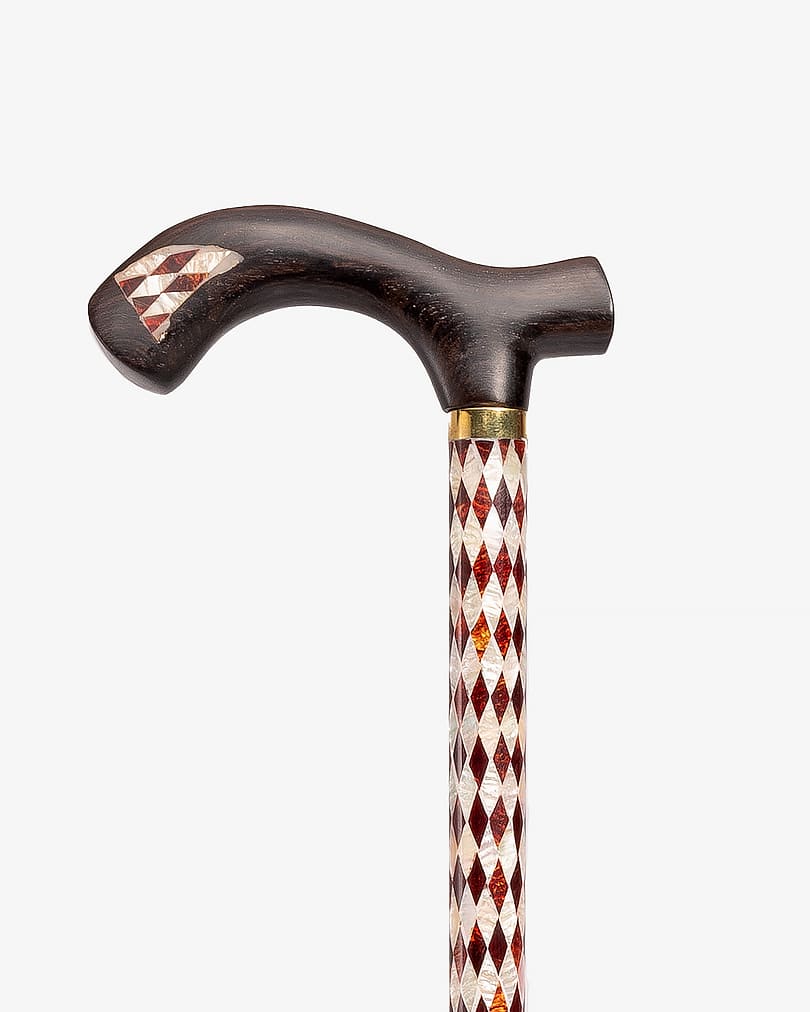 عصا عكاز خشب الابانوس منقوش بصدف طبيعي  فاخر