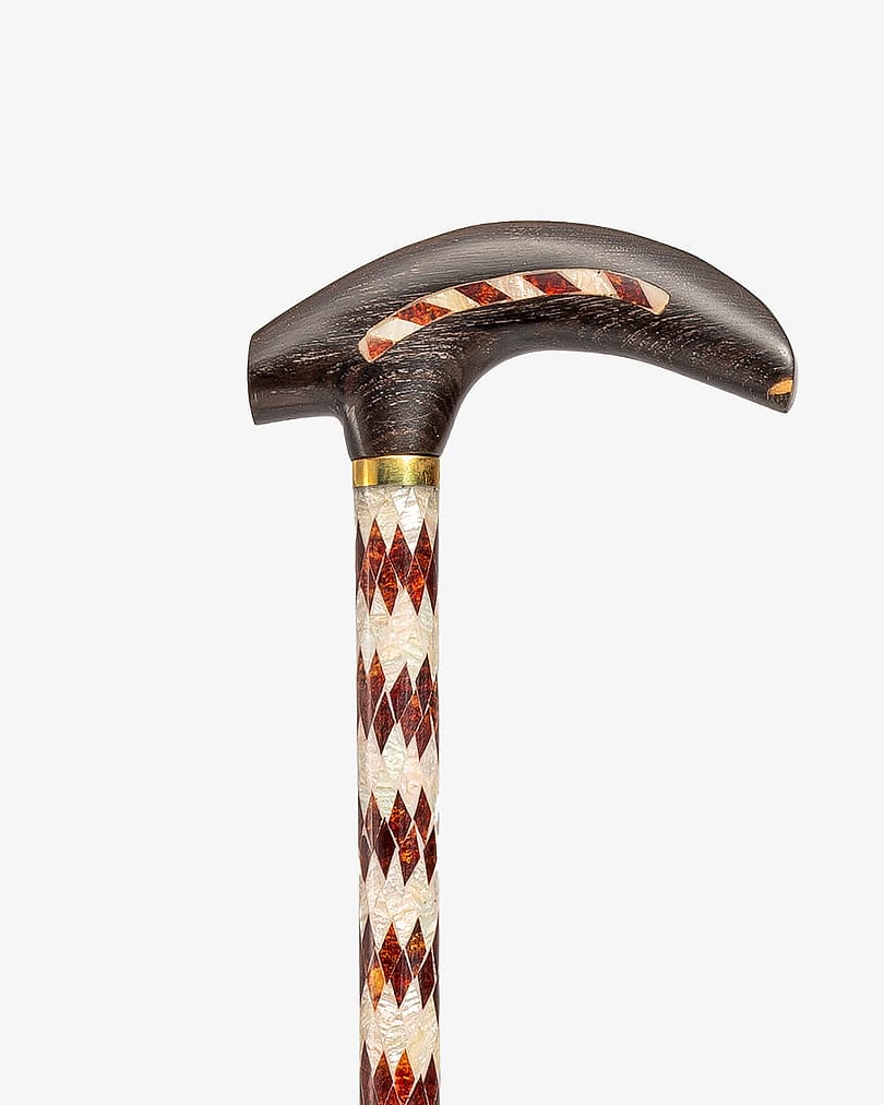 عصا عكاز خشب ايبانوس مزين بصدف طبيعي فاخر