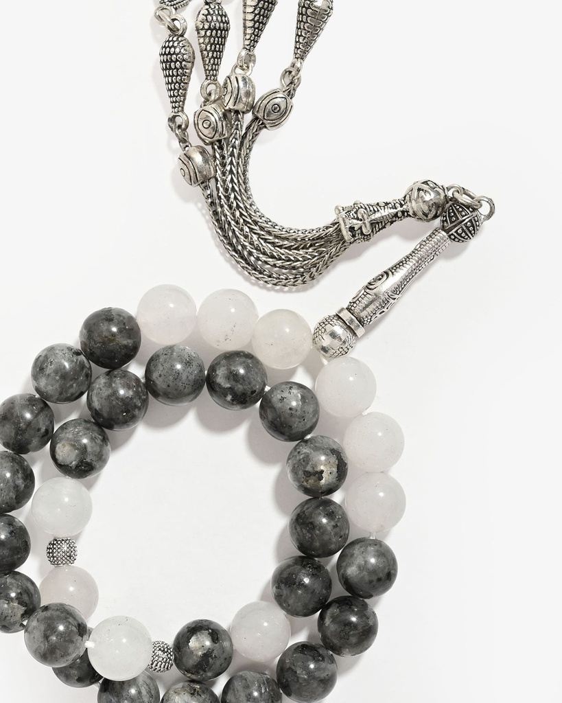 Natural labradorite white quartz stone rosary ROS8088MC