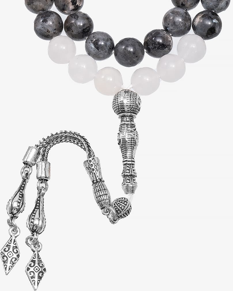 Natural labradorite white quartz stone rosary ROS8088MC