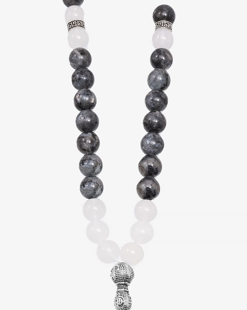 Natural labradorite white quartz stone rosary ROS8088MC