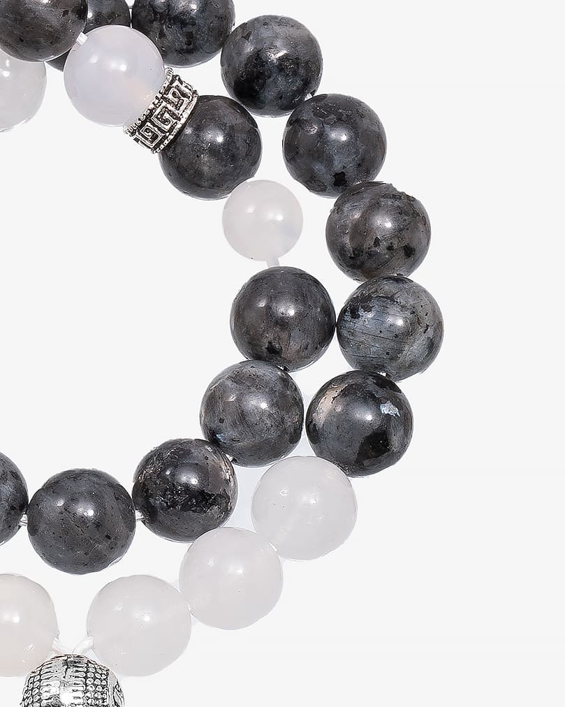 Natural labradorite white quartz stone rosary ROS8088MC