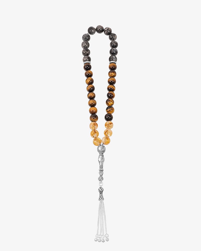 Silver rosary, labradorite stone, tiger's eye and citrine ROS3110MC 