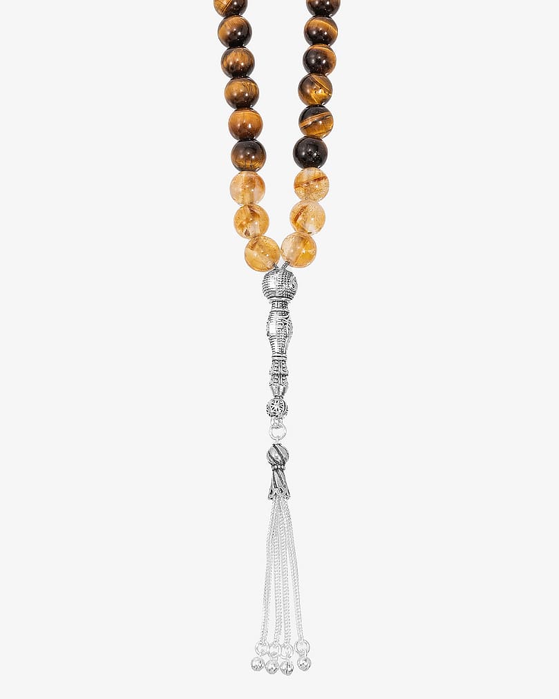 Silver rosary, labradorite stone, tiger's eye and citrine ROS3110MC 