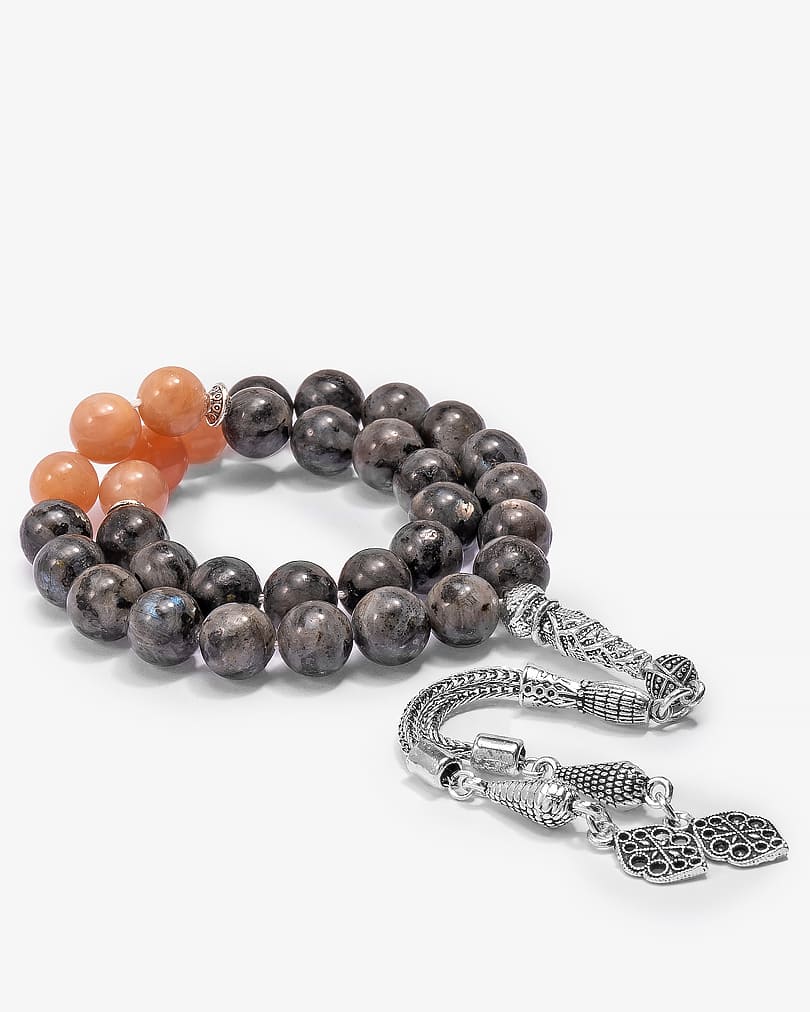 Natural labradorite and rose jade stone rosary ROS8087MC
