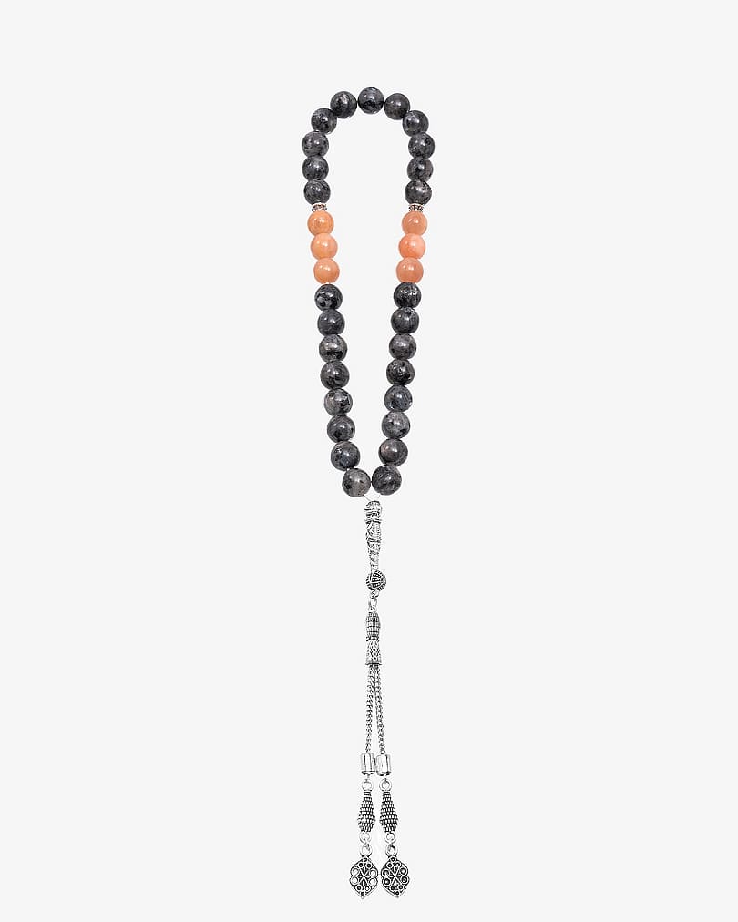 Natural labradorite and rose jade stone rosary ROS8087MC