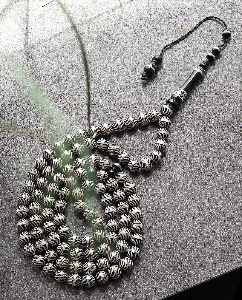 Luxurious natural and silver rosary ROS5284MC