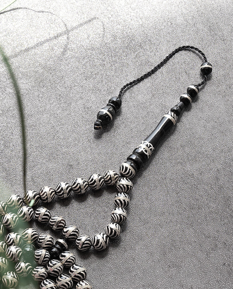 Luxurious natural and silver rosary ROS5284MC