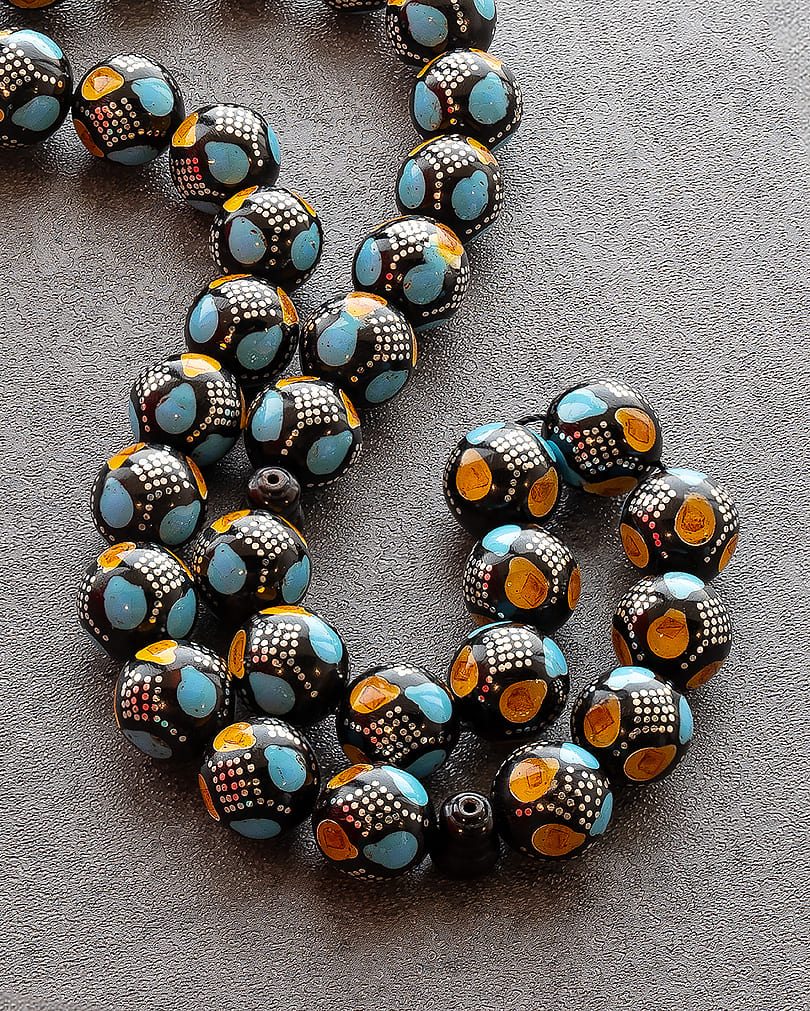 Kok rosary with silver engraving similar to amber and turquoise ROS5299MC