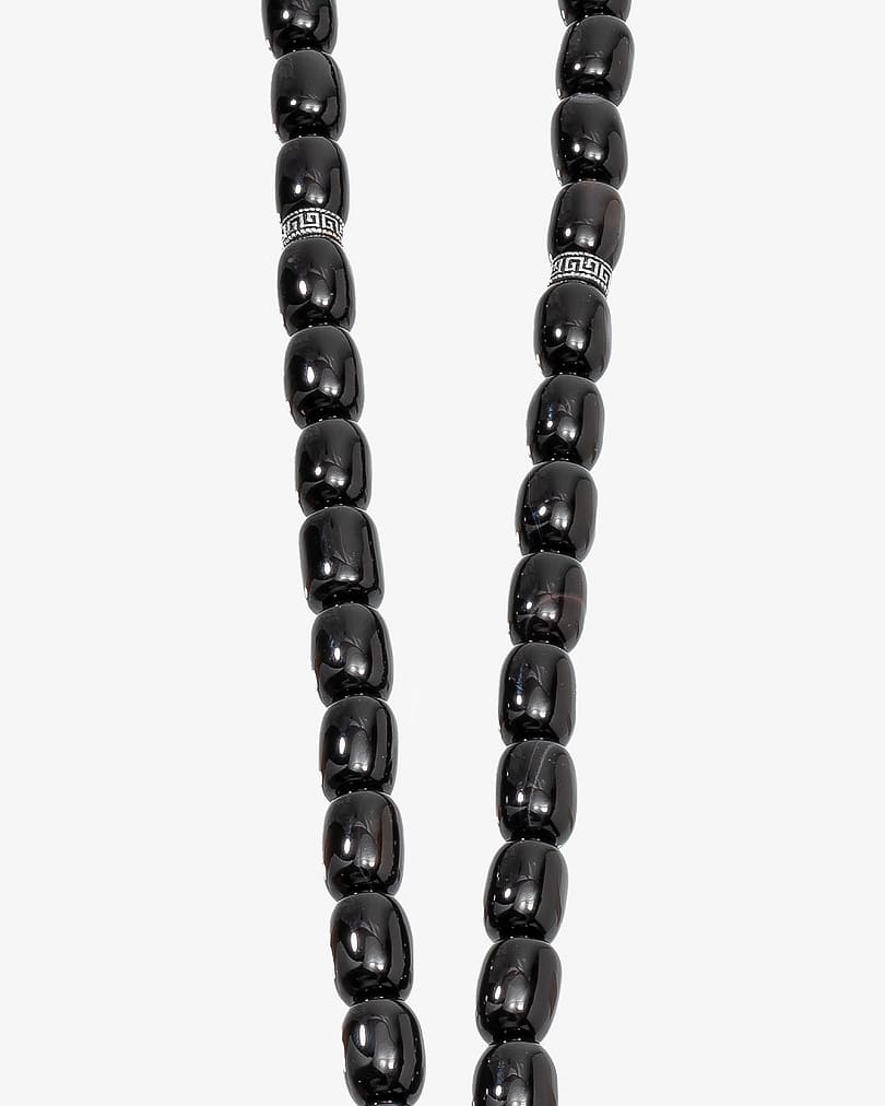 سبحة فضة حجر عقيق اسود ملكي