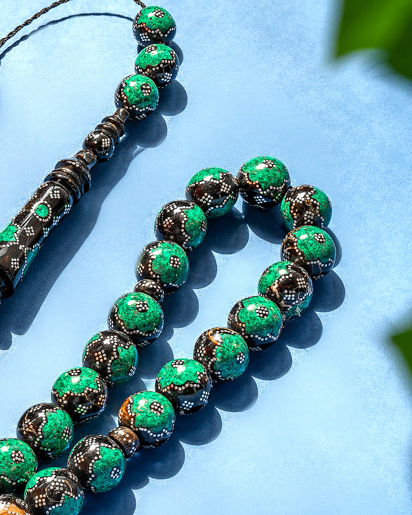 سبحة فضة يسر مزين ملاكيت طبيعي