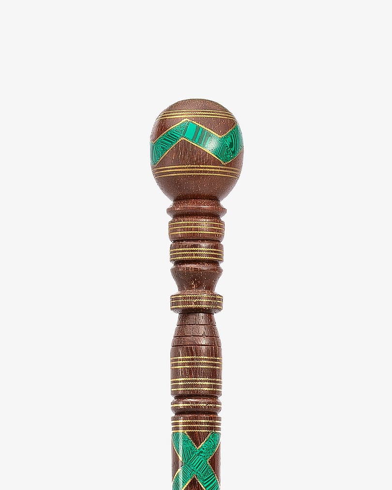 عصا عكاز خشب صاج طبيعي مزين شبيه ملاكيت وصدف فاخر