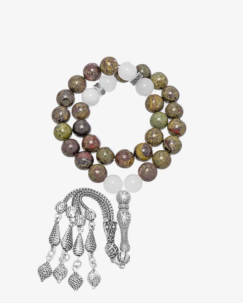 سبحة فاخرة حجر دراقون بلود وجاد طبيعي