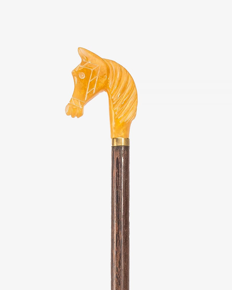 عصا عكاز خشب فينجي طبيعي براس حصان أصفر