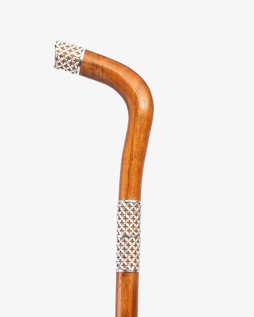 عصا عكاز عتم عماني مقبض طولي (مزين بفضة)