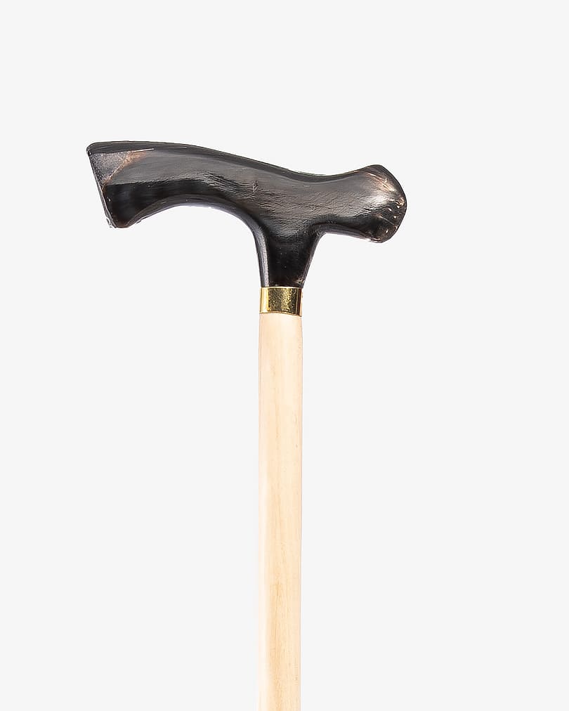 عصا عكاز خشب لوز طبيعي مقبض قرن جاموس طولي