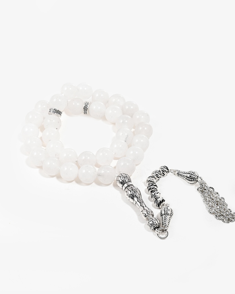 سبحة حجر جاد ابيض طبيعي