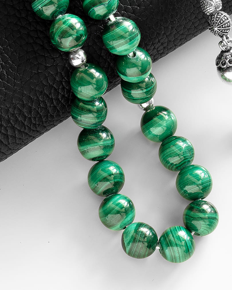 Silver rosary malachite stone ROS3116GN