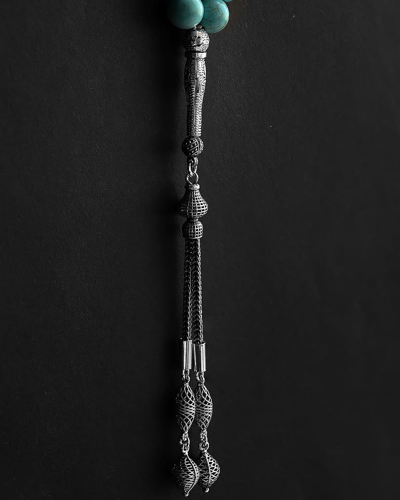 سبحة فضة فاخرة حجر فيروز طبيعي