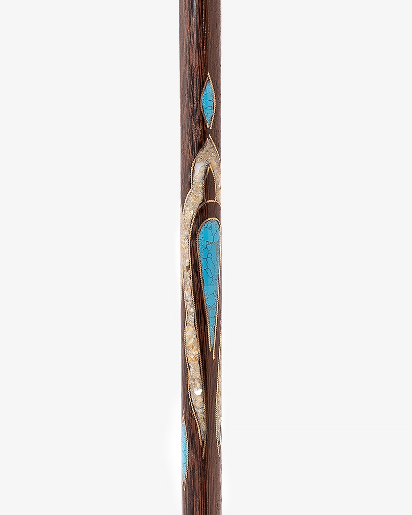 عصا عكاز مزين صدف وفيروز خشب فينجي طبيعي