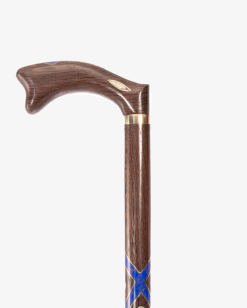 عصا عكاز مزين صدف ولازورد خشب فينجي طبيعي