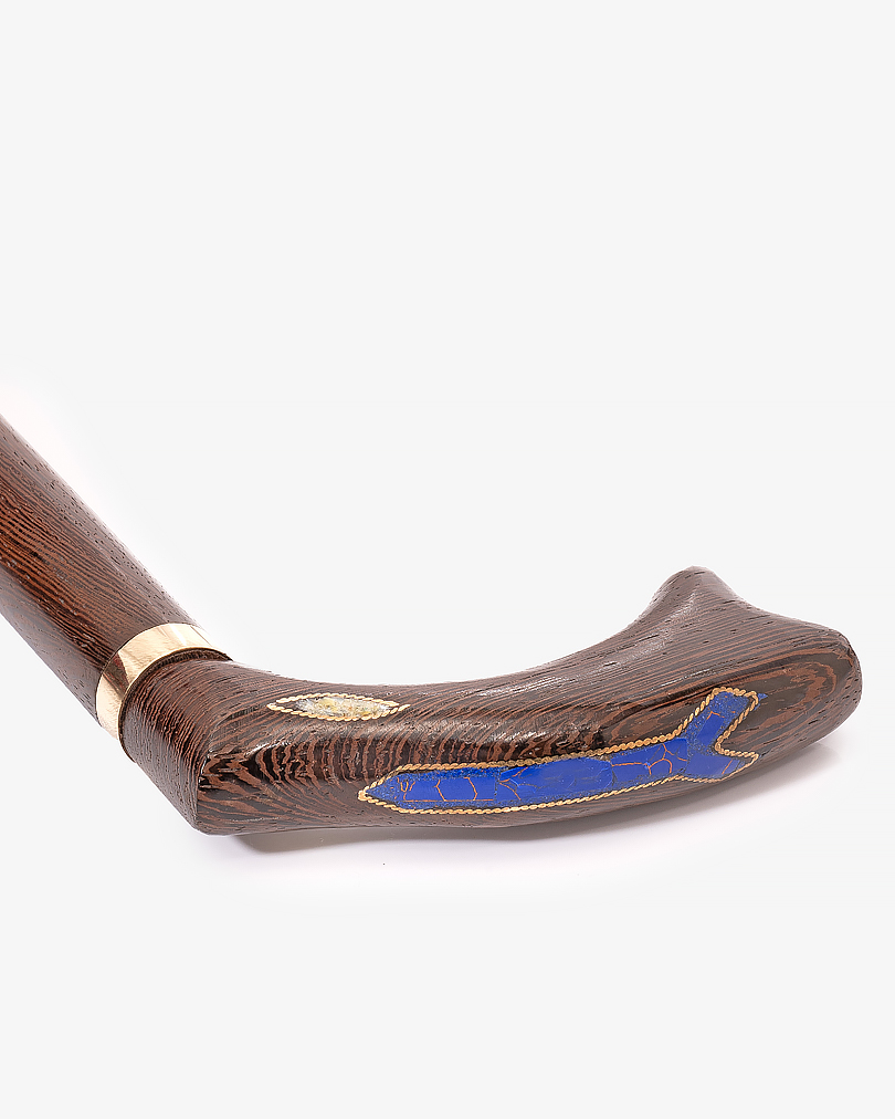 عصا عكاز مزين صدف ولازورد خشب فينجي طبيعي