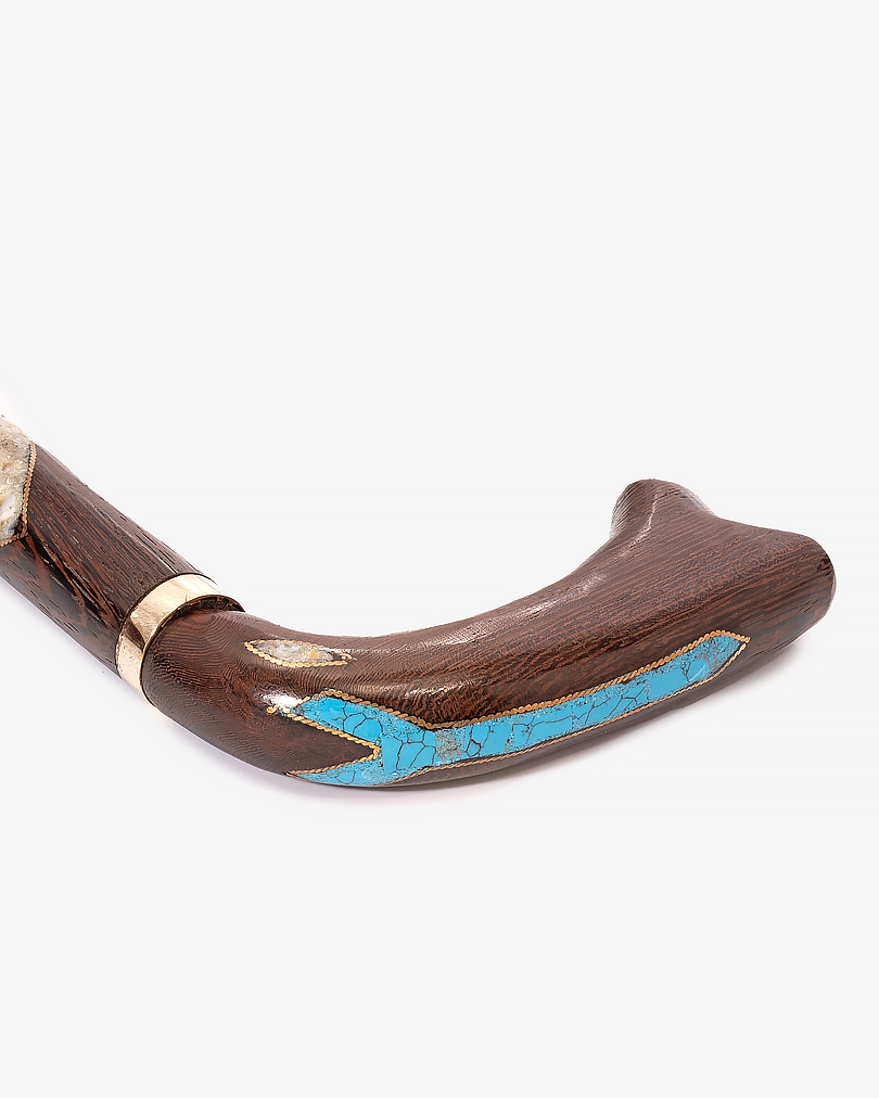 عصا عكاز مزين صدف وفيروز خشب فينجي طبيعي