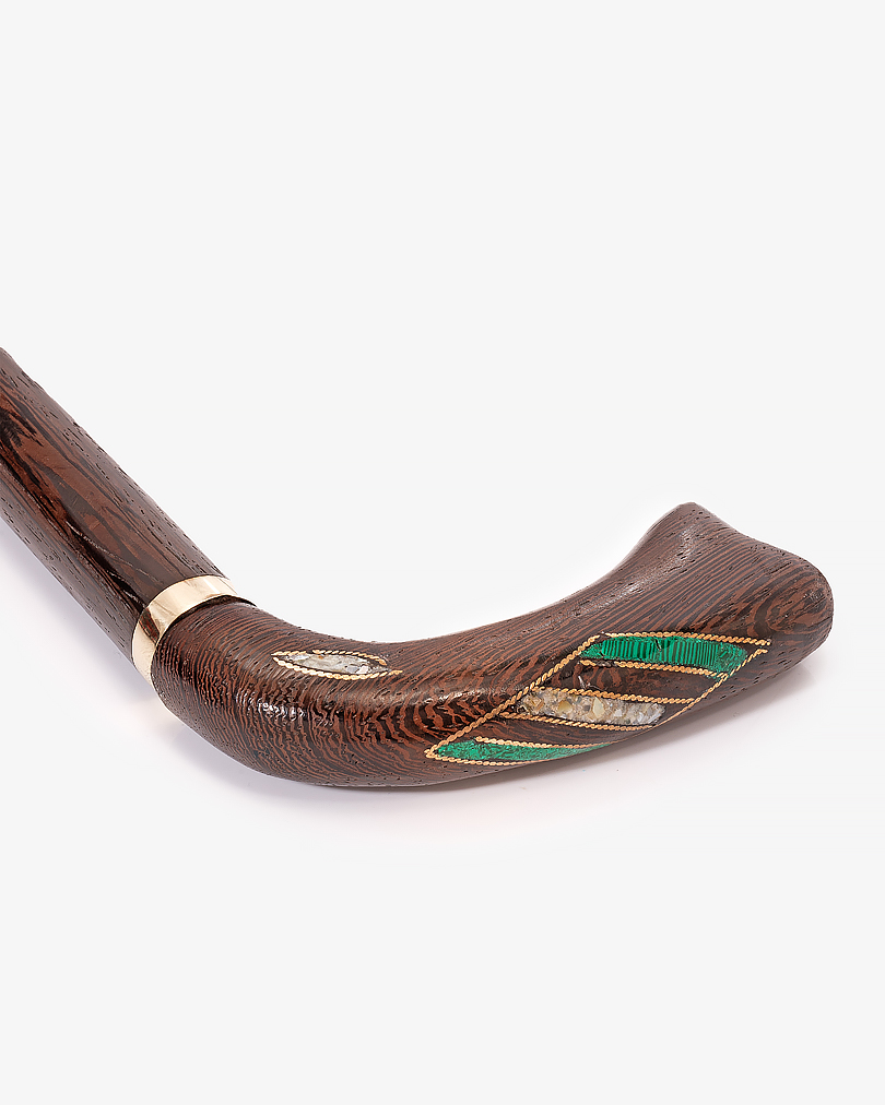 عصا عكاز مزين صدف وملاكيت خشب فينجي طبيعي