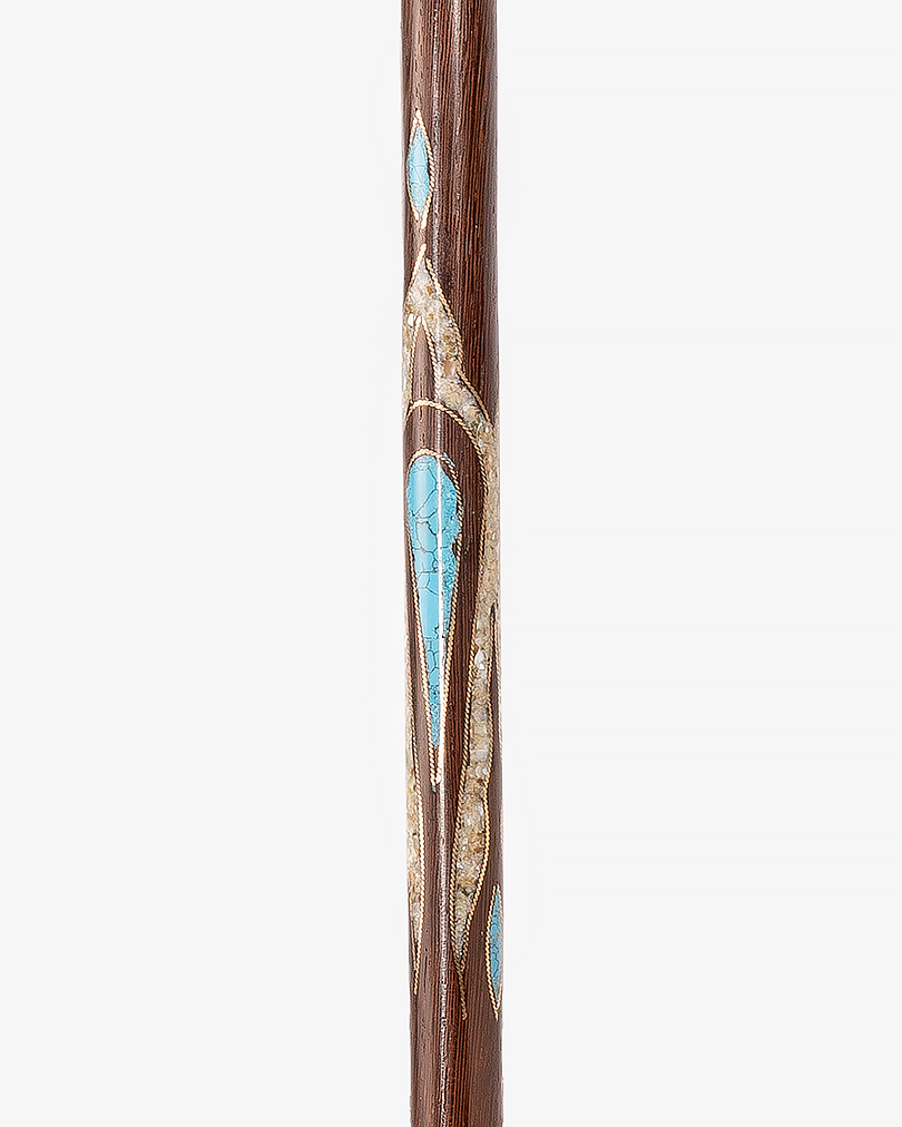 عصا عكاز مزين صدف وفيروز خشب فينجي طبيعي