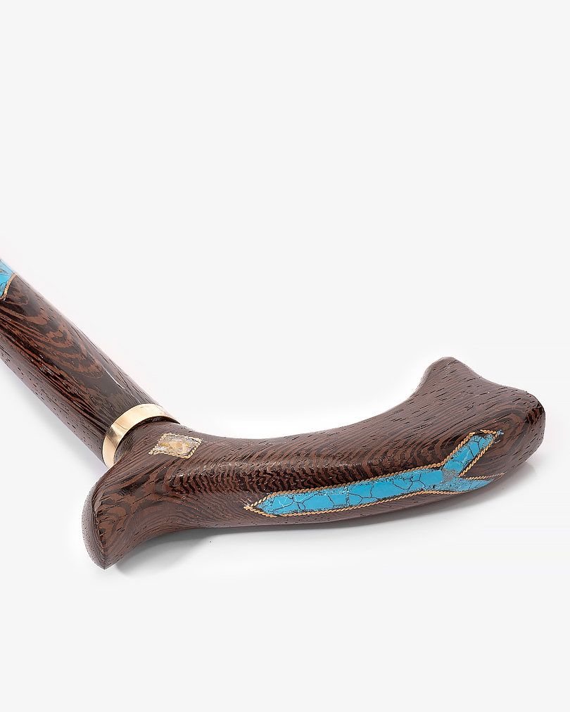 عصا عكاز مزين صدف وفيروز خشب فينجي طبيعي