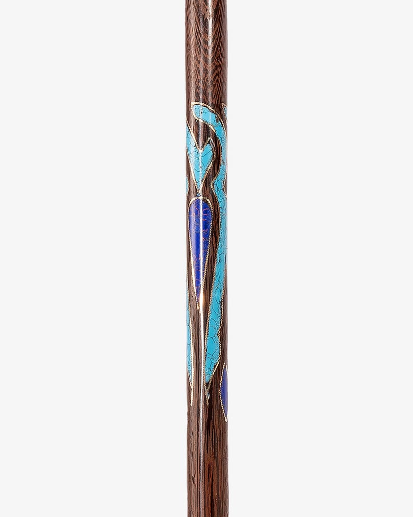 Natural Vengean Wood Decorated Crutch Stick Turquoise and Lapis Lazuli