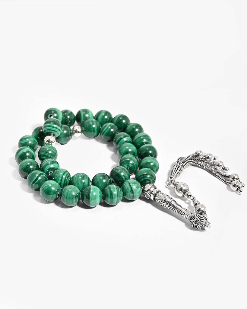 Silver rosary malachite stone ROS3116GN