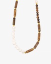 Women's necklace with tiger's eye stone and pearls WNEC219BN
