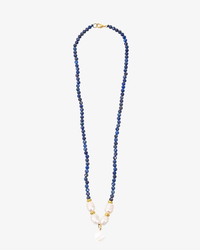 Women's necklace with lapis lazuli, pearls and seashells WNEC218BL