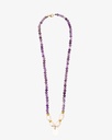Women's necklace with amethyst stone, pearls and seashells WNEC217PR