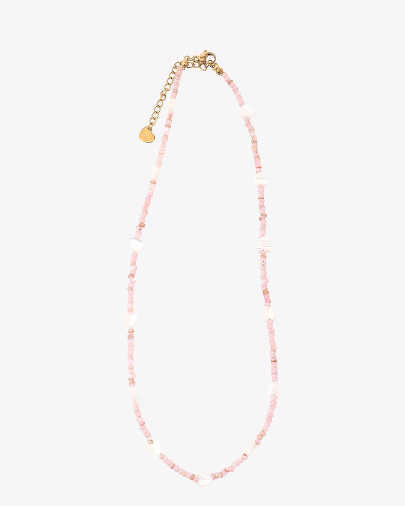 Women's necklace with rose quartz and seashells WNEC222PK