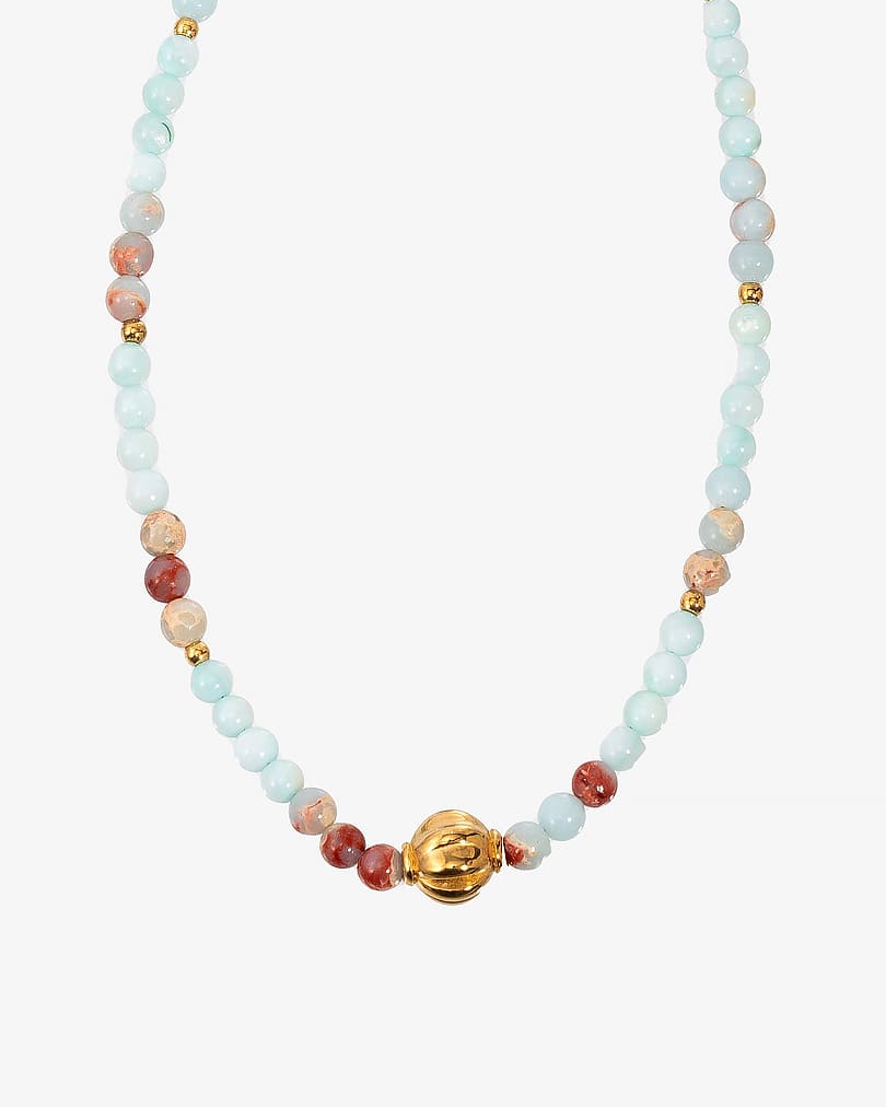 Women's necklace with aquamarine and shell stones WNEC246LL