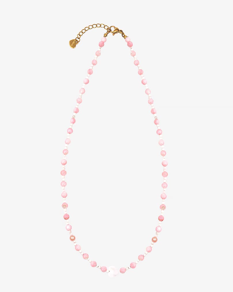 Women's necklace with rose stone and seashells WNEC248PK