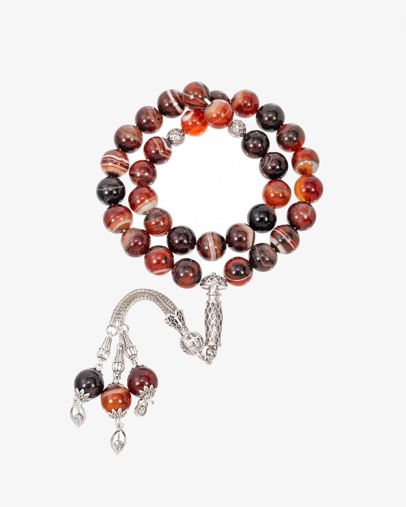 Rosary of brown agate stone with veins ROS138BN