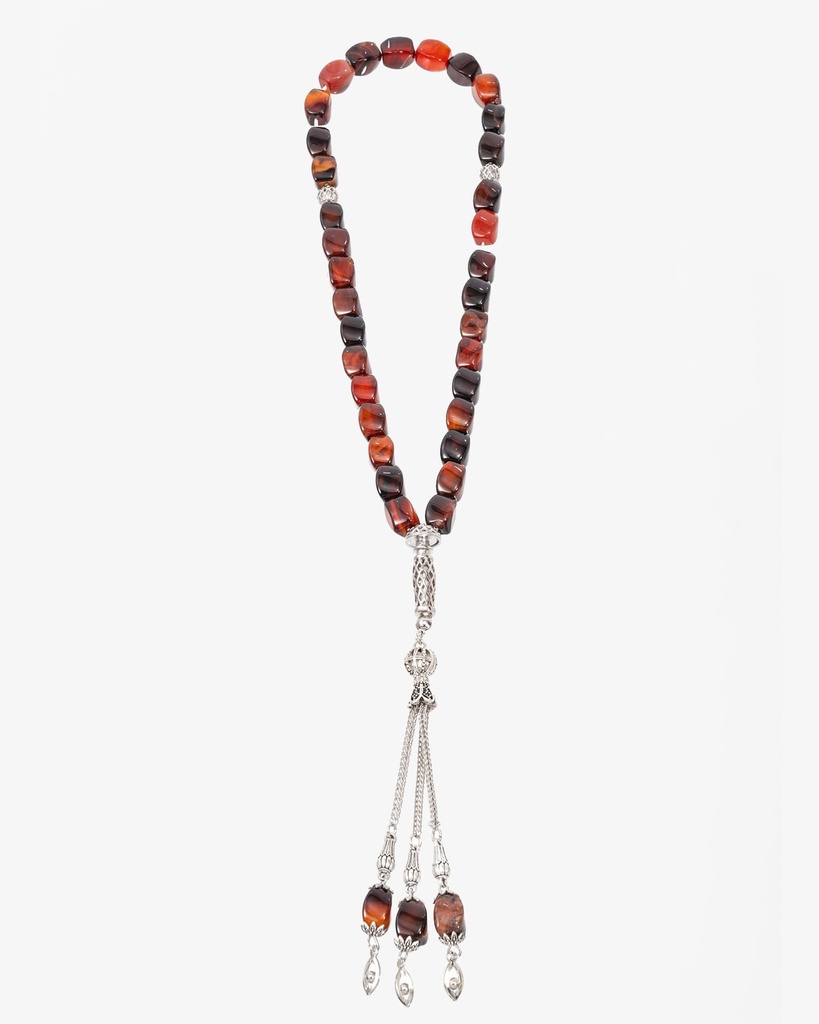 Rosary of brown agate stone with veins ROS139BN