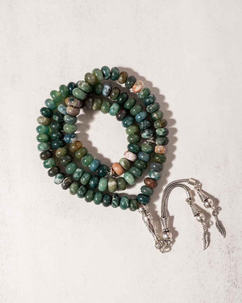 سبحة فضة حجر عقيق هندي 99 خرزة