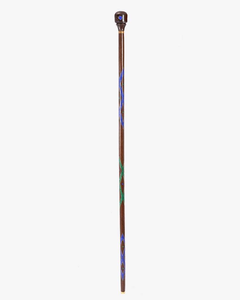 عصا عكاز فنجي مزخرف لازورد وملاكيت طبيعي
