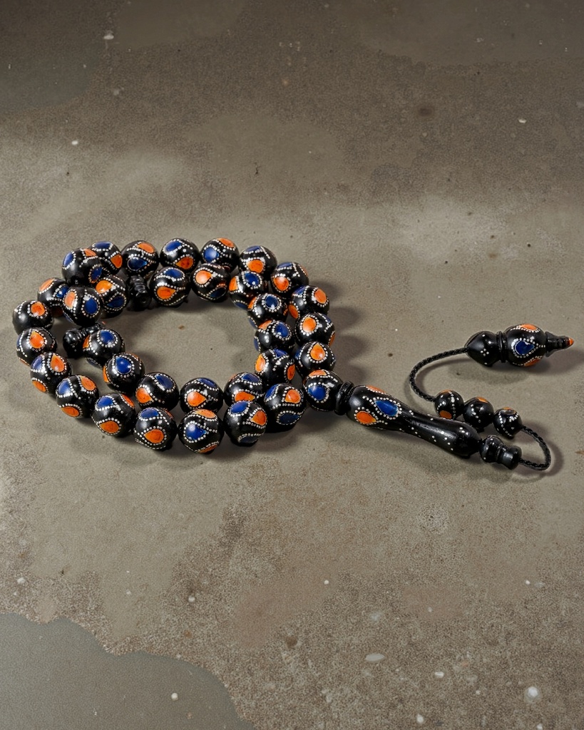 A sophisticated silver-inlaid Kok rosary ROS5416MC