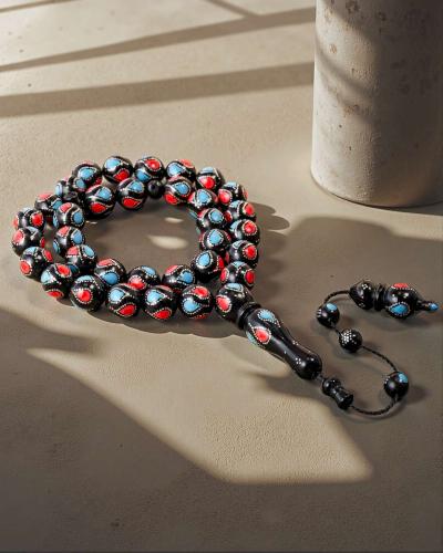 Coral and turquoise silver rosary ROS5460MC