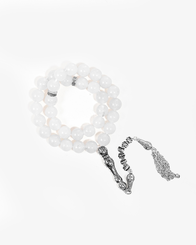 سبحة حجر جاد ابيض طبيعي