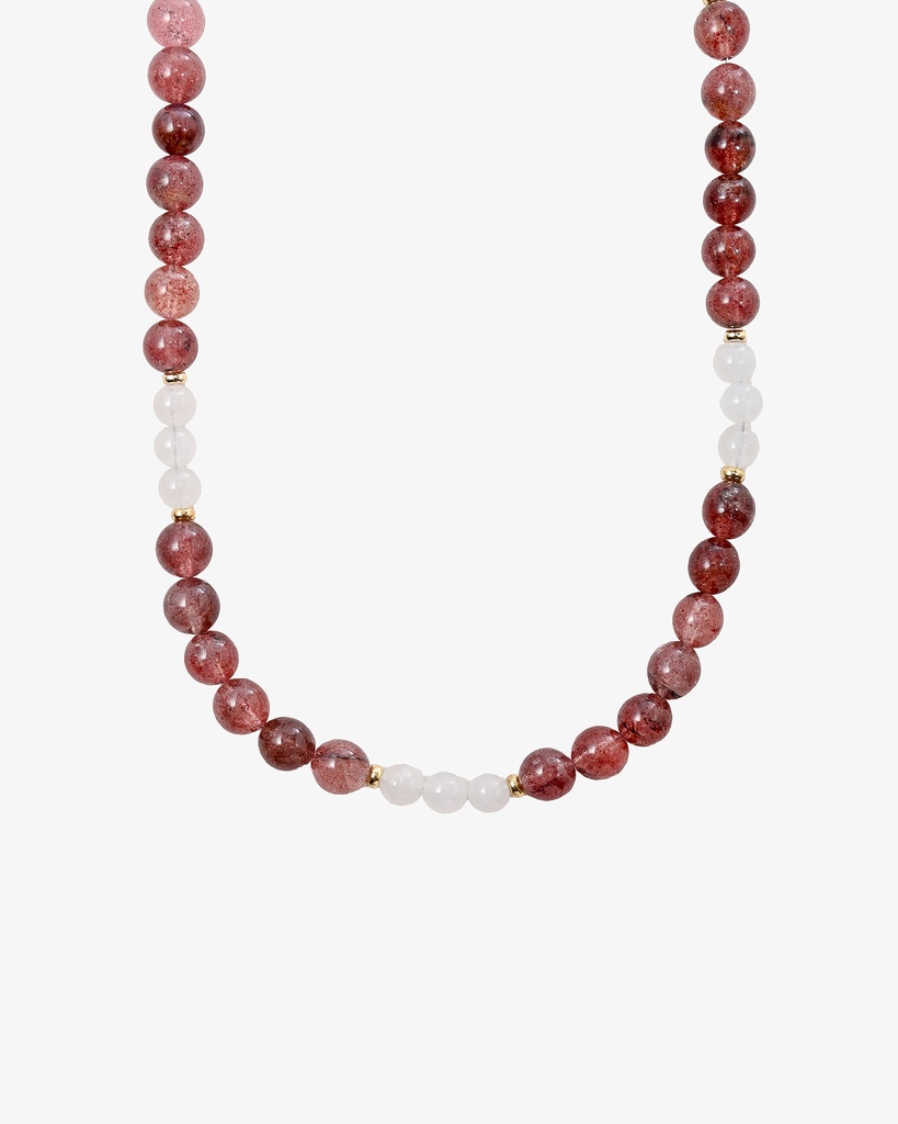 عقد حجر الستروبيري كوارتز والجاد الطبيعي