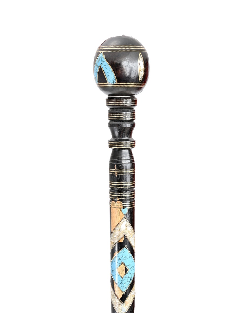 Ebanus wood cane with turquoise and pearl CAN996